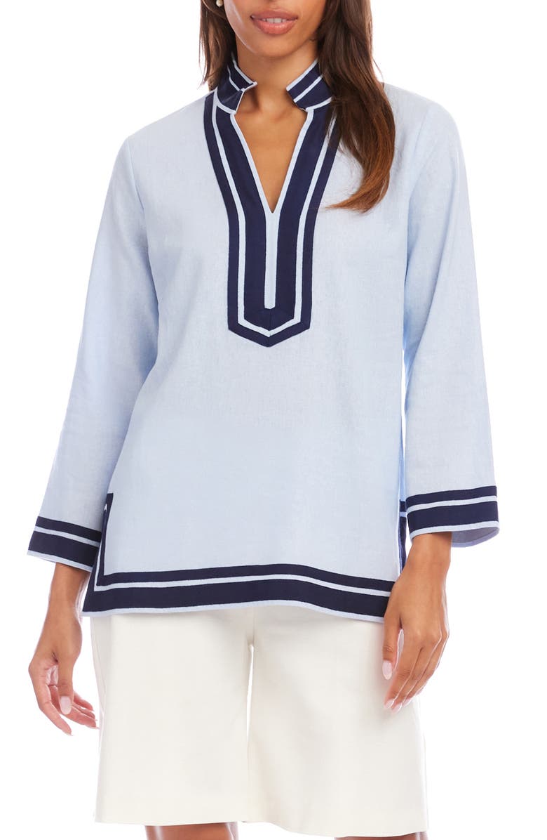 Karen Kane The St. Tropez Linen Blend Tunic, Main, color, Pale Blue/ Navy