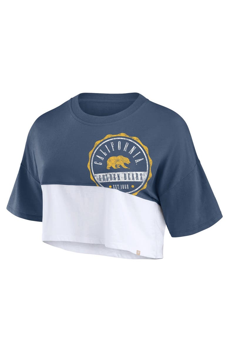 FANATICS Women's Fanatics Branded Navy/White Cal Bears Oversized Badge Colorblock Cropped T-Shirt, Alternate, color, Navy