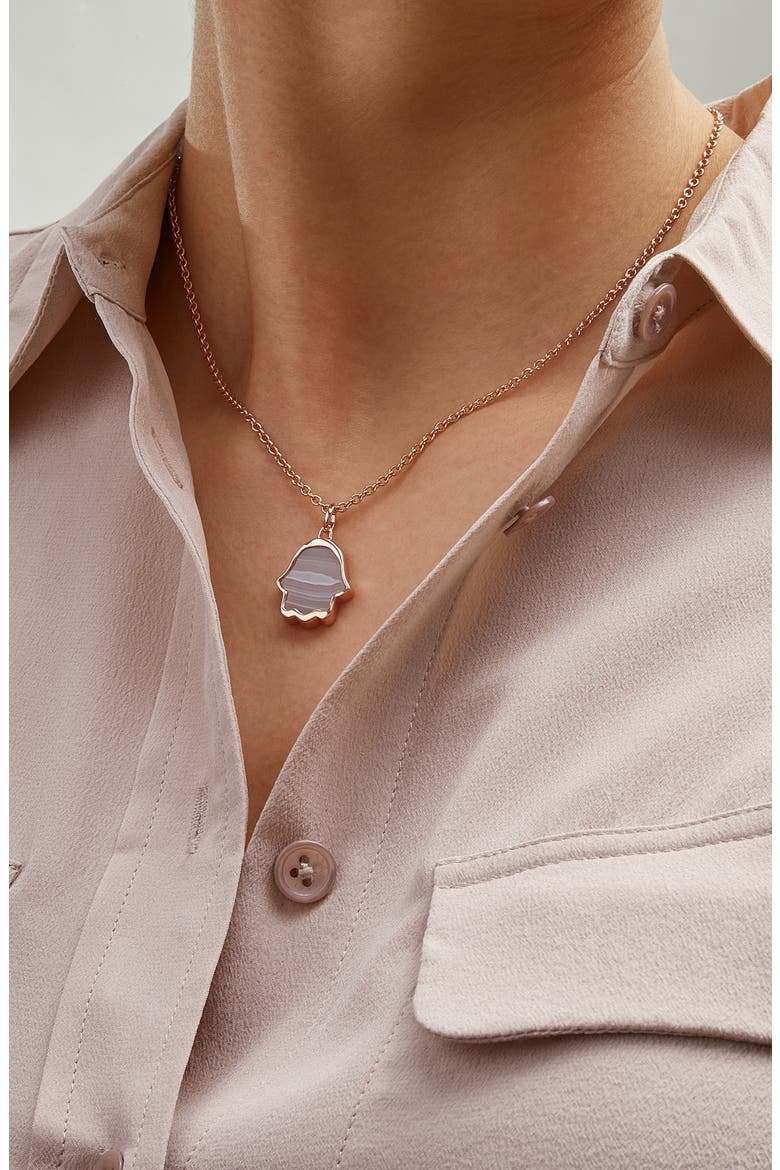Atlantis Hamsa Semiprecious Stone Enhancer, Alternate, color, ROSE GOLD/ GREY AGATE