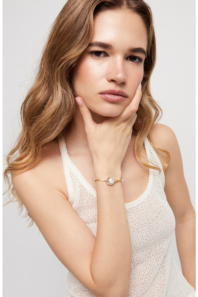 Camel Silk Effect Bracelet with Pearl Shell, Alternate, color, Silver