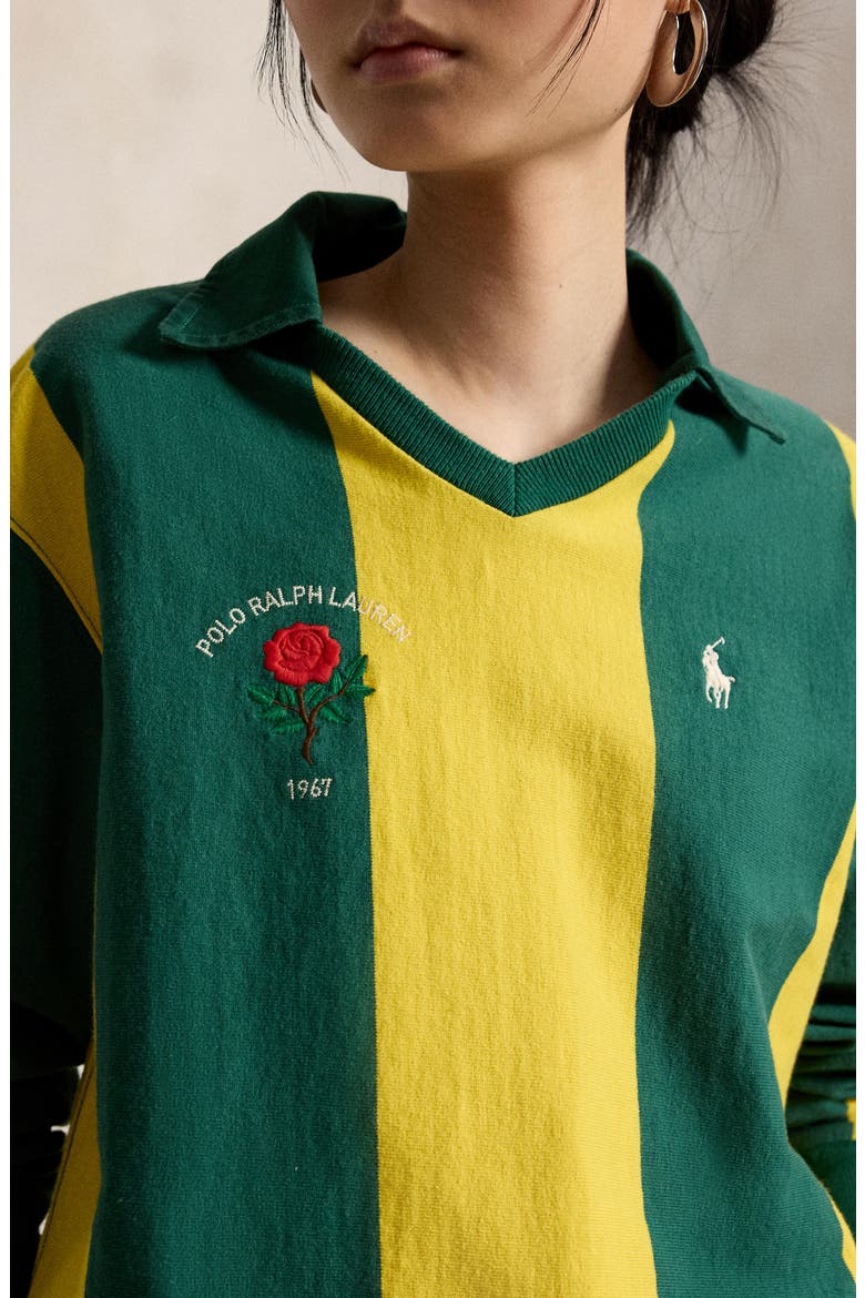 Oversized Long Sleeve Cotton Rugby Shirt, Alternate, color, KELLY GREEN/ CANARY YELLOW