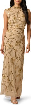Adrianna Papell Beaded Mock Neck Sleeveless Gown