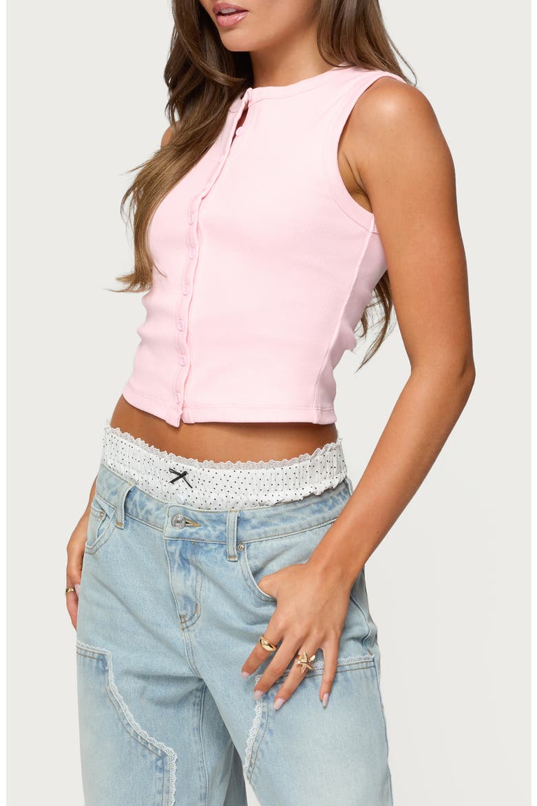 Basel Front Button Rib Crop Top, Alternate, color, LIGHT-PINK