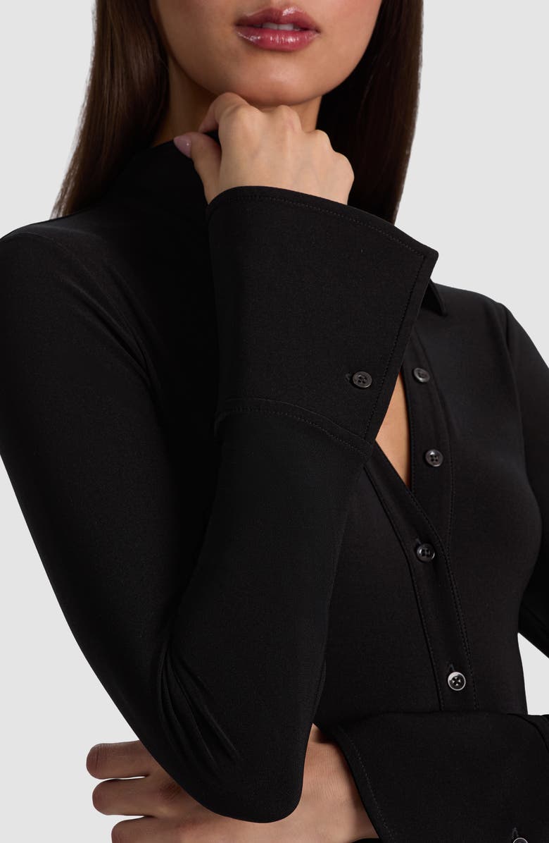 Alice + Olivia Freya Long Sleeve Nipped Waist Bodysuit, Alternate, color, Black