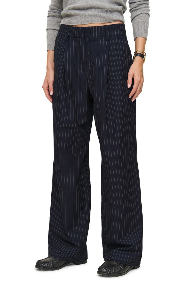 Reformation Alex Wide Leg Linen Pants, Main, color, Midnight Stripe