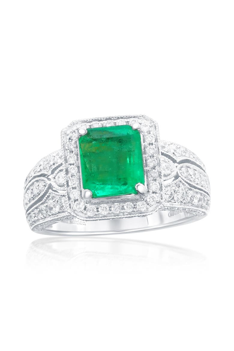 14K White Gold 1.71ct Emerald & 1.06cttw Diamond Ring, Main, color, Green