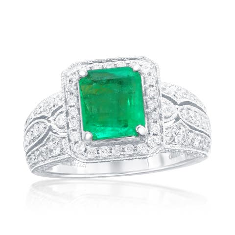 14K White Gold 1.71ct Emerald & 1.06cttw Diamond Ring