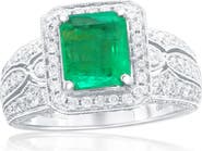 SOUZANA by Suzy Levian 14K White Gold 1.71ct Emerald & 1.06cttw Diamond Ring