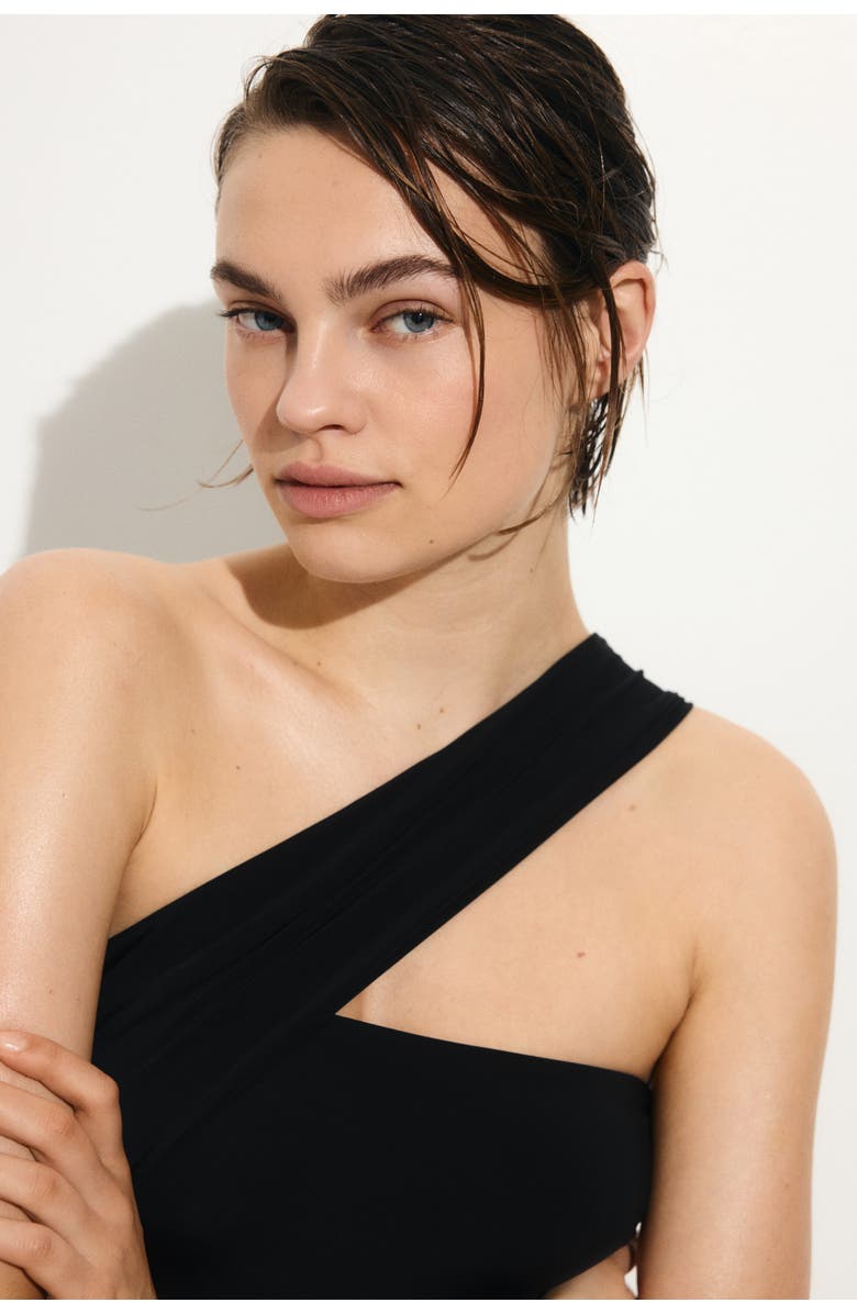 H&M Padded-cup One-shoulder Swimsuit, Alternate, color, Navy Blue