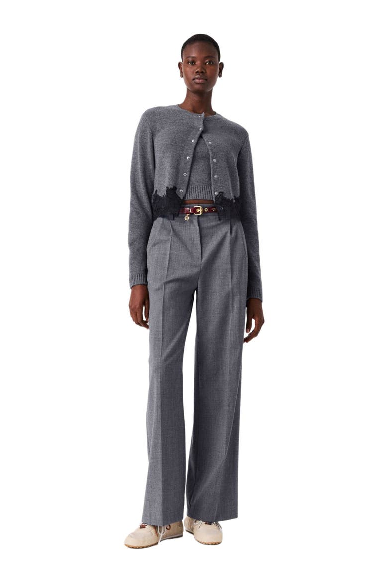 Twinset with lace trim, Main, color, Grey/black