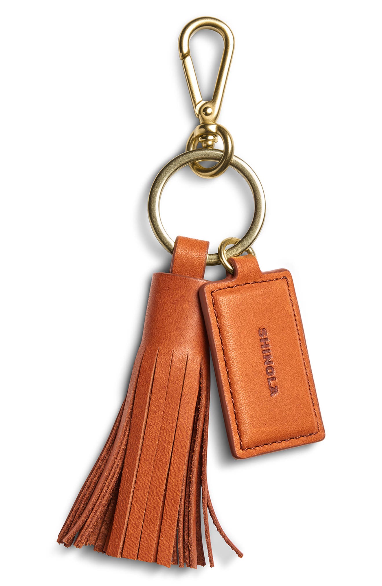 Shinola Leather Tassel Keychain, Main, color, Rust