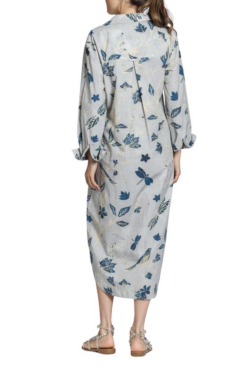 Apny Printed Long Sleeve Cotton Shirtdress In Grey Multi