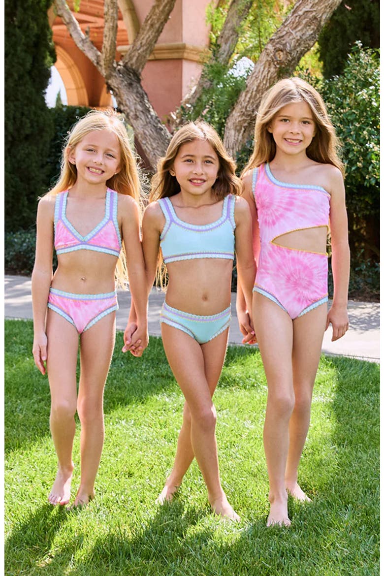 Kids' Rainbow Embroidered One-Shoulder One-Piece Swimsuit, Alternate, color, AMALFI