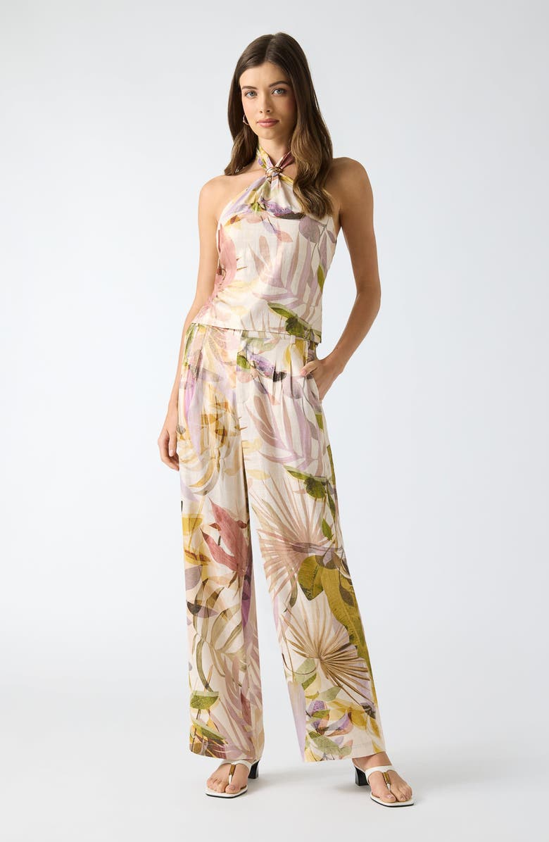 GUESS Sulli Botanical Print Pants, Alternate, color, Pmos-Brown
