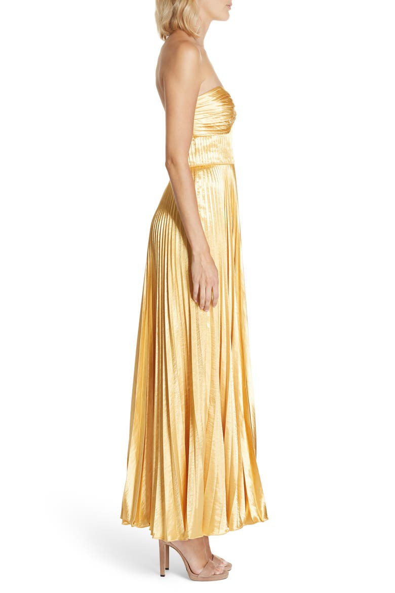 Belle Pleated Satin Strapless Gown, Alternate, color, GOLD
