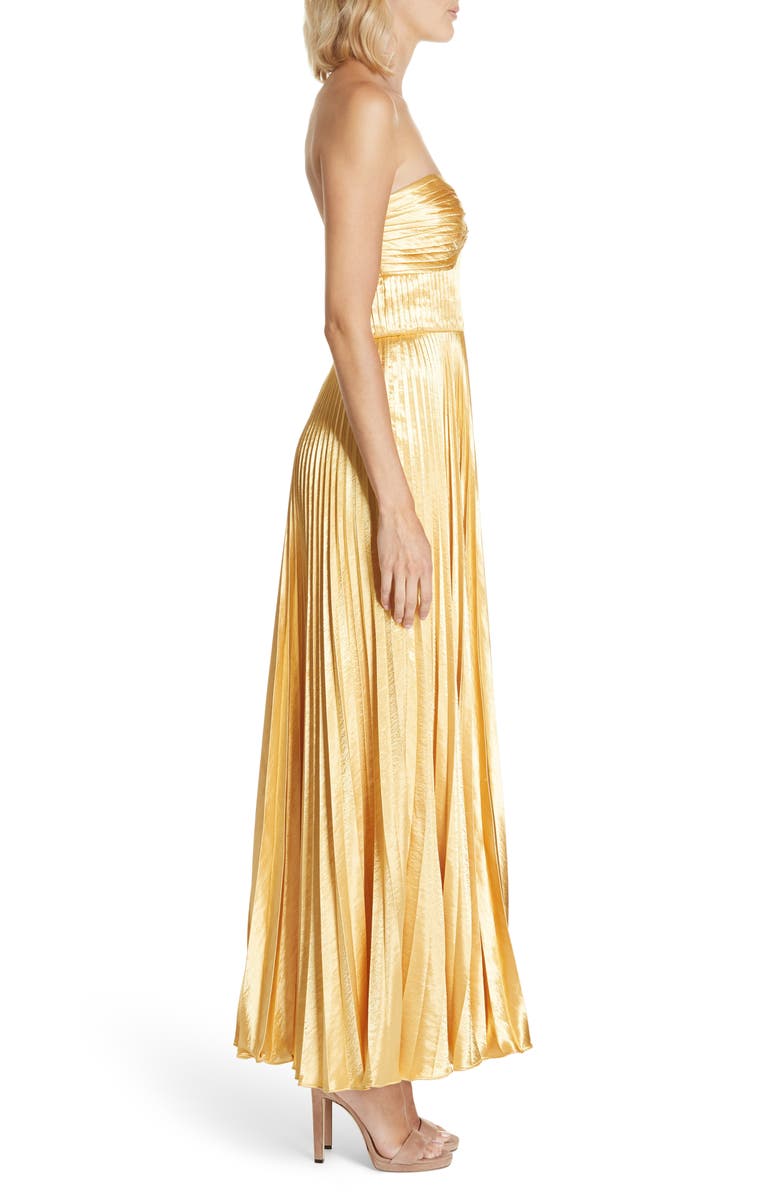AMUR Belle Pleated Satin Strapless Gown, Alternate, color, 