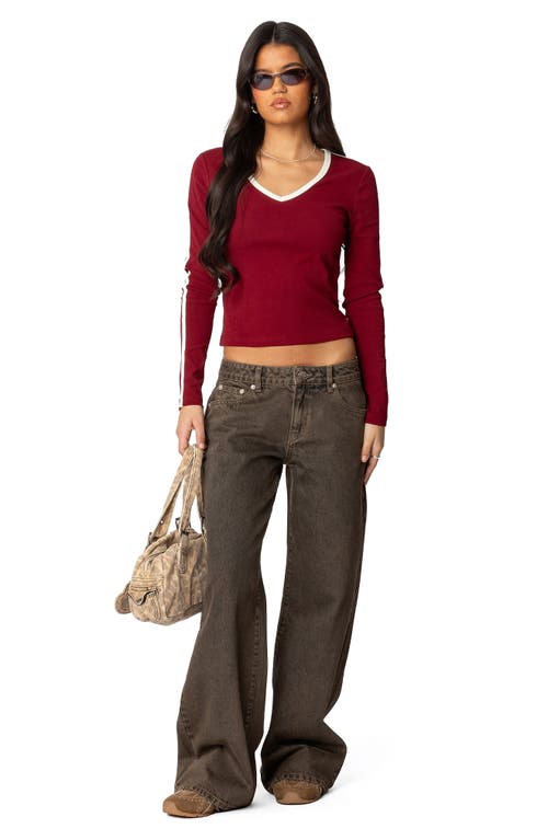 Shop Edikted Zahra Low Rise Baggy Wide Leg Jeans In Brown-washed