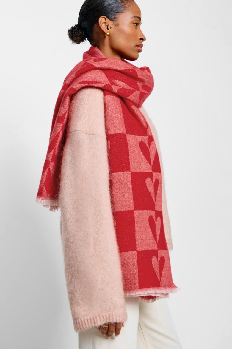 Heart Printed Blanket Scarf, Alternate, color, RED