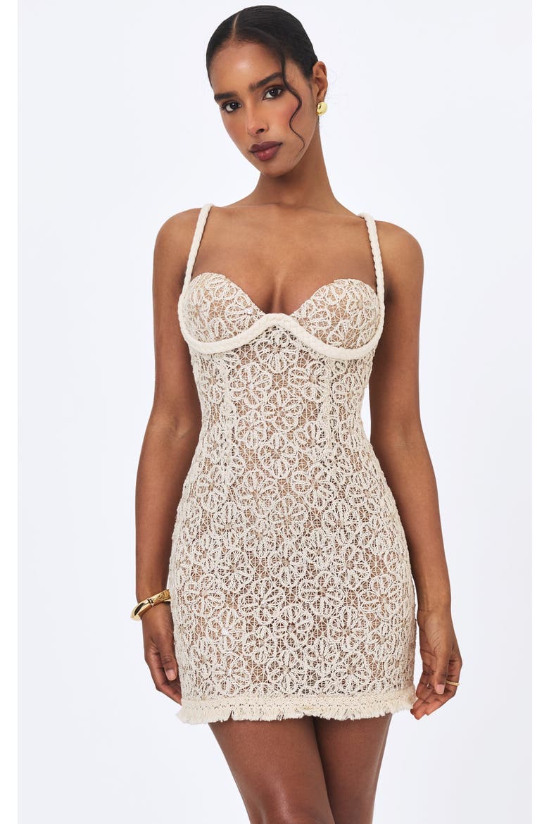 Taliyah Braided-Strap Chunky Lace Mini Dress, Main, color, Cream