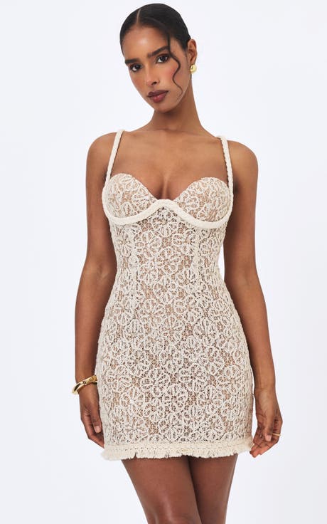Taliyah Braided-Strap Chunky Lace Mini Dress