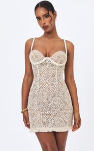 Miss Circle Taliyah Braided-Strap Chunky Lace Mini Dress