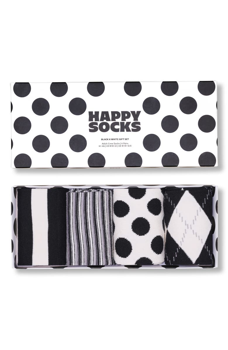 Happy Socks Assorted 4-Pack Black & White Socks Gift Box, Alternate, color, White