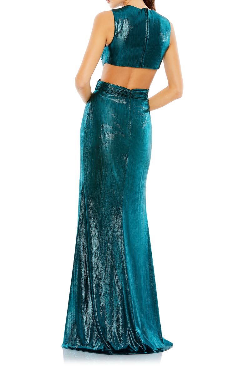 Sleeveless Metallic Cut Out Gown, Alternate, color, TEAL