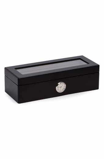 Bey-Berk Black Wood 4-Watch Storage Case with Clock