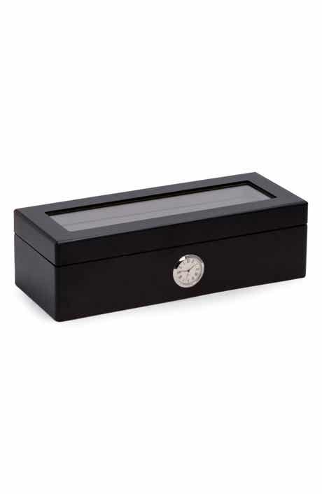 Bey-Berk Black Wood 4-Watch Storage Case with Clock