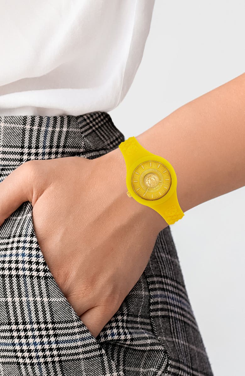 VERSUS Versace Men's Teal Dial Teal Silicone Strap Watch, 39mm, Alternate, color, Yellow