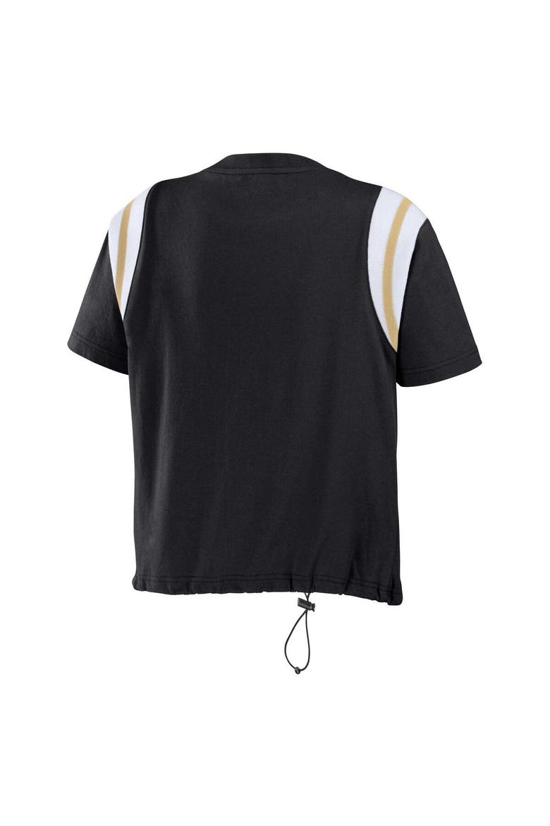 Women's WEAR by Erin Andrews Black New Orleans Saints Cinched Colorblock T-Shirt, Alternate, color, Black