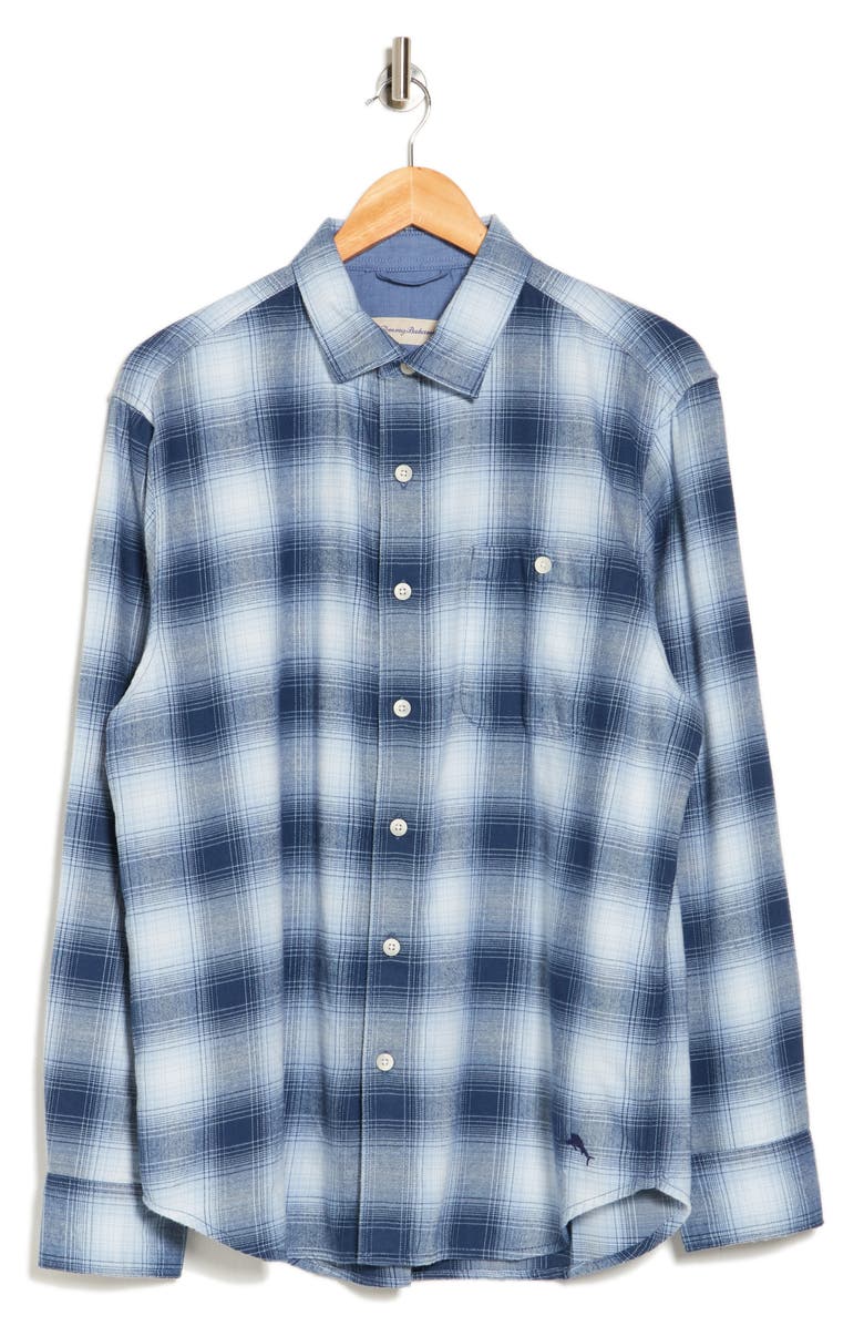 Tommy Bahama Alpine Plaid Flannel Button-Up Shirt, Alternate, color, Lake Water