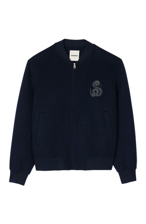 Sandro Double-faced Snake-detail Jacket In Midnight Blue
