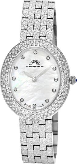 Women's Porsamo Bleu Angelica Oval MOP Dial Topaz Stainless Steel Watch