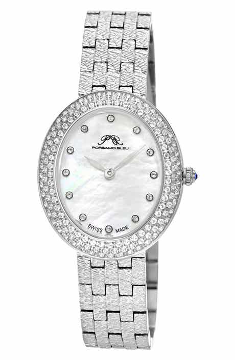 PORSAMO BLEU Women's Porsamo Bleu Angelica Oval MOP Dial Topaz Stainless Steel Watch