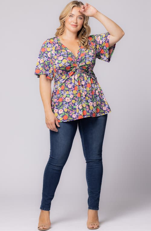 Kiyonna Abby Twist Front Top In Vibrant Garden Print