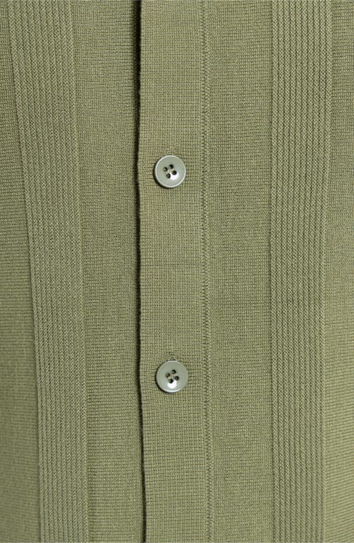 Spring + Mercer Textured Short Sleeve Button-up Sweater In Grass