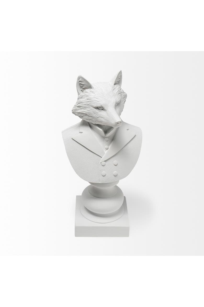 Murray Painted Resin Fox in a Suit Bust, Alternate, color, White