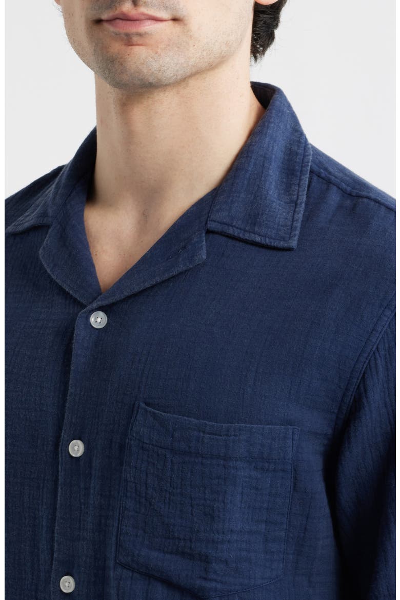 Double Cloth Short Sleeve Button-Up Shirt, Alternate, color, NAVY
