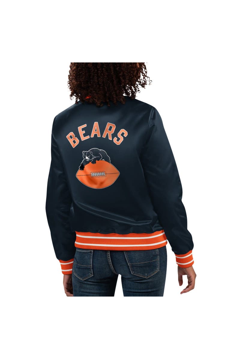 STARTER Women's Starter Navy Chicago Bears Full Count Satin Full-Snap Varsity Jacket, Alternate, color, 