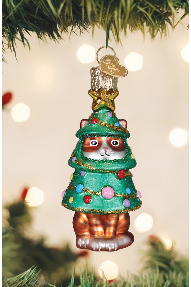 Meowmas Tree Christmas Ornament, Alternate, color, GREEN MULTI