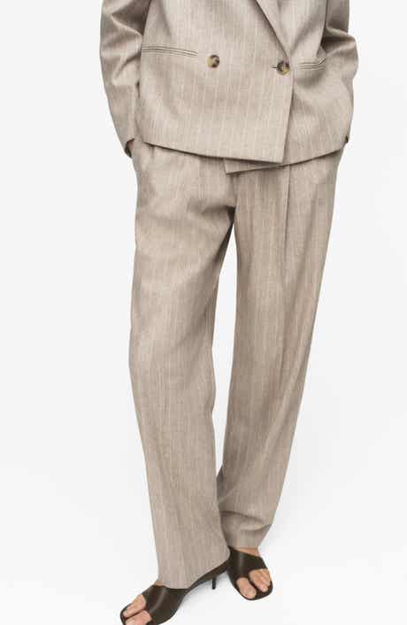 MANGO Pinstripe Wool Blend Pull-On Pants