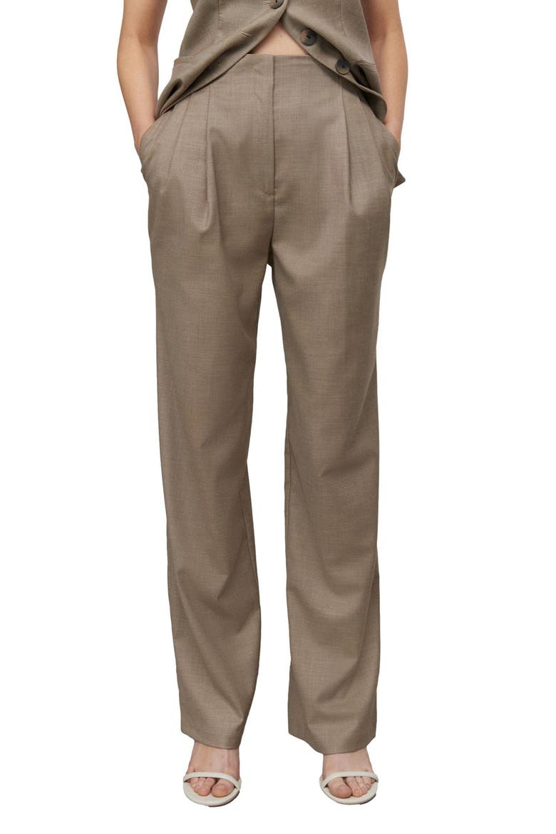 Cross Hatch Pleated Straight Leg Pants, Main, color, NEUTRAL
