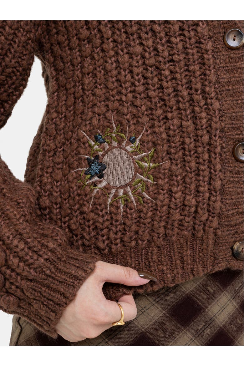 Isla Chunky Embroidered Knit Cardigan, Alternate, color, Brown