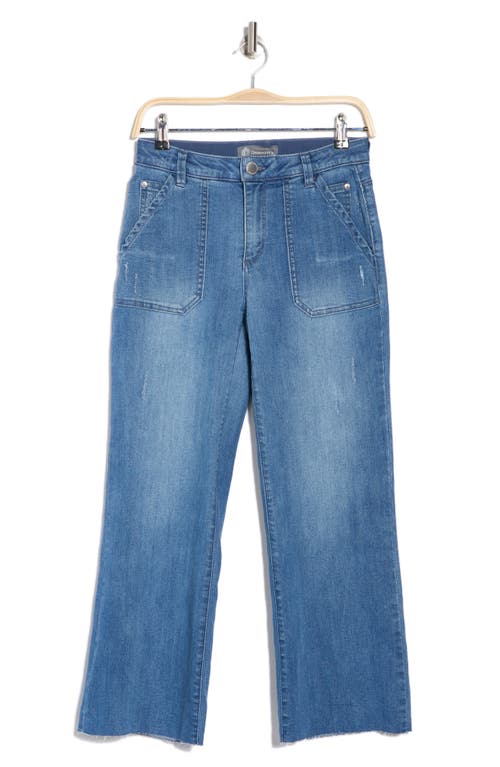 Democracy Raw Hem Crop Flare Utility Jeans In Blue Vintage