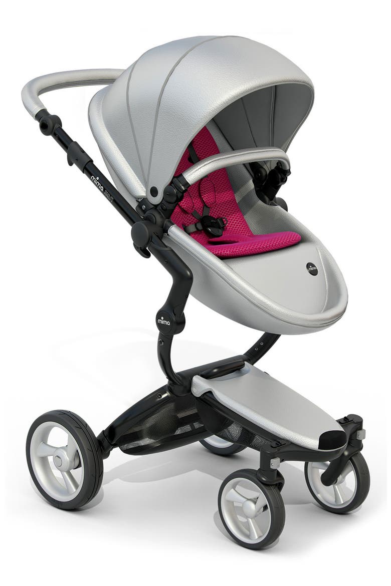 Xari Black Chassis Stroller with Reversible Reclining Seat & Carrycot, Main, color, ARGENTO/ HOT MAGENTA