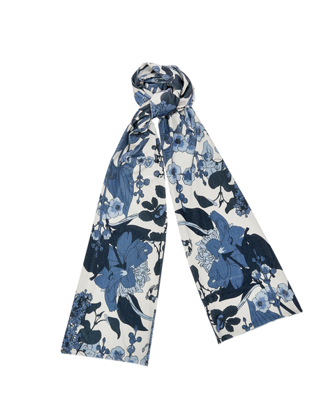 Deco Blooms Blue Tonal Velvet Scarf