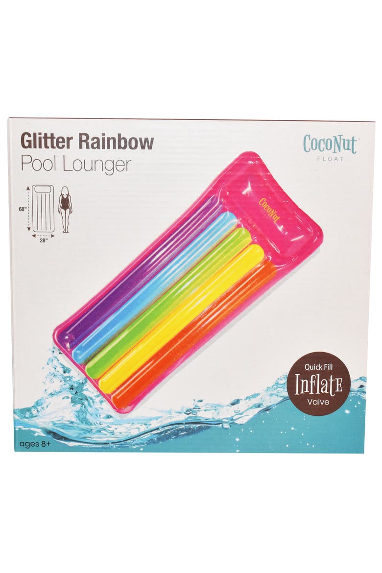 Glitter Rainbow Pool Lounge 68X 28 Inch Inflatable Water Raft, Alternate, color, Multicolored