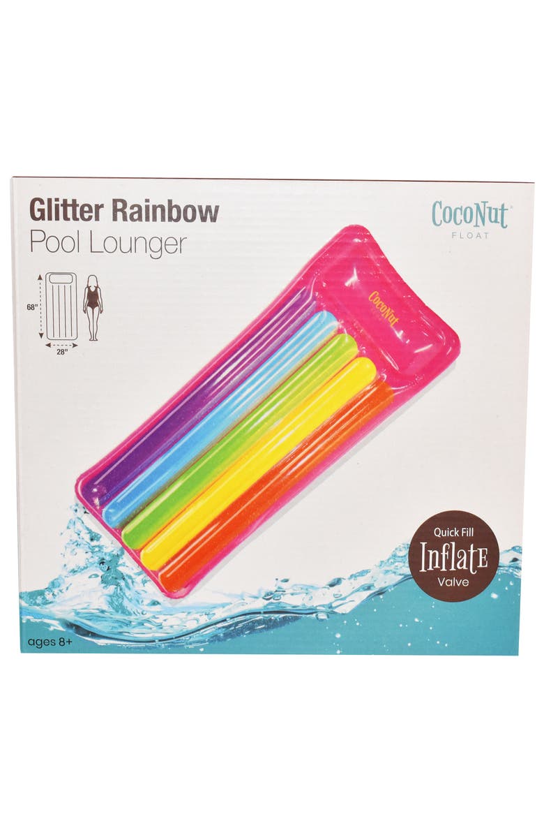 Coconut Float Glitter Rainbow Pool Lounge 68X 28 Inch Inflatable Water Raft, Alternate, color, Multicolored