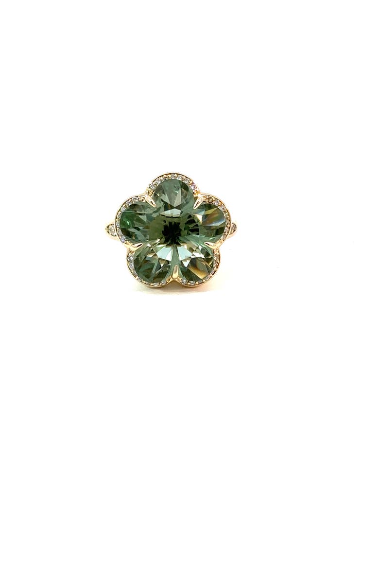 14K Yellow Gold Diamond and Green Amethyst Flower Ring, Alternate, color, yellow